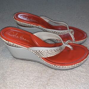 Cole Haan Women's Red and Cream Wedge Sandals 6.5
